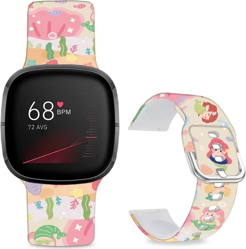 Vista 10 de Correas de reloj de dibujos animados con estampado floral compatibles con Fitbit Versa 4/Versa 3/Fitbit Sense 2/Sense Band de silicona suave