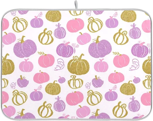 Vista 25 de Tapete de secado de platos con hojas verdes para encimera de cocina, planta de hierba, tapetes de secado blancos, super absorbentes, reversibles