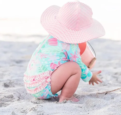 Vista 3 de RuffleButts - Traje de baño de manga larga, de una pieza, para bebéniñas, con protección solar UPF 50+