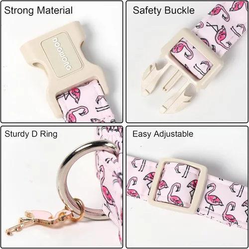 Vista 194 de DOGWONG Collar de algodón y cáñamo para perros, collar rosado resistente ajustable de tela natural suave para mascotas, lindo collar de boda