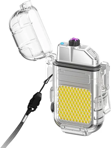 Vista 3 de Encendedor de doble arco con linterna LED 2 en 1, encendedor de plasma recargable por USB, sin llama, impermeable, resistente al viento, mini Negro