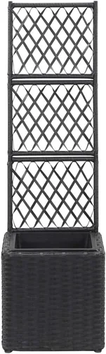 Vista 2 de Cama elevada enrejada con 1 maceta de 11.8 x 11.8 x 42.1 pulgadas, ratán negro, cama de jardín elevada, macetas al aire libre para jardín de hierbas