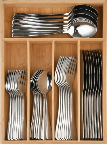 Juego de cubiertos de 40 piezas con organizador de cajones para 8, cubiertos de acero inoxidable resistente, juego de cuchillos de cuchara y tenedor