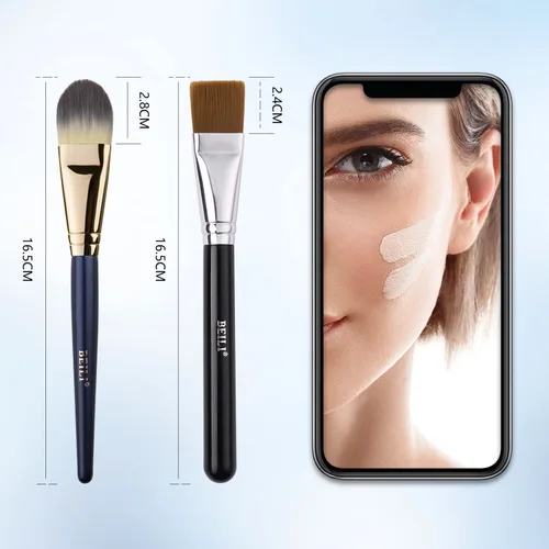 Vista 4 de BEILI Juego de brochas de base para líquido, crema y polvo, cepillo de maquillaje de cara plana para máscara y corrector, herramientas de mezcla