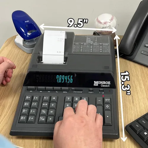 Vista 7 de Monroe ClassicX Calculadora de impresión resistente de 12 dígitos, rollo de papel cerrado, teclas táctiles de terciopelo, 5 líneas/segundo, memoria