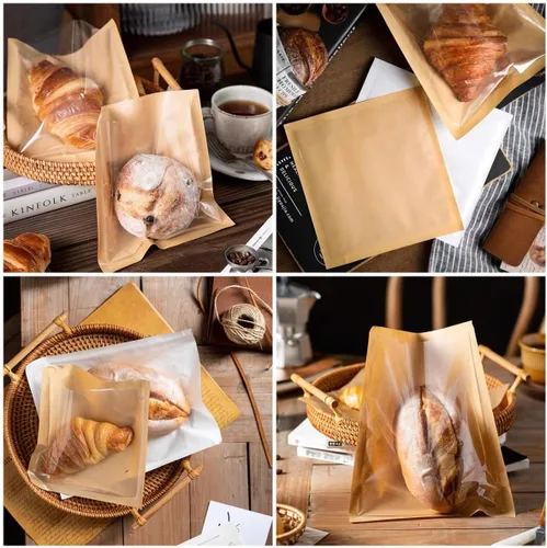 Vista 4 de 100 bolsas de panadería con ventana frontal de 7.1 x 7.5 pulgadas, resistentes a la grasa, sellables al calor, bolsas de papel para galletas y panes