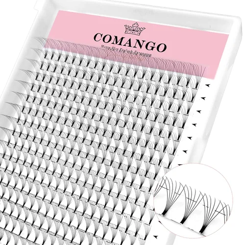 Vista 21 de Extensiones de pestañas de volumen prefabricadas 10D, 0.003 in de grosor, rizo C/D, 0.472 in, tallo corto, extensiones de pestañas de volumen