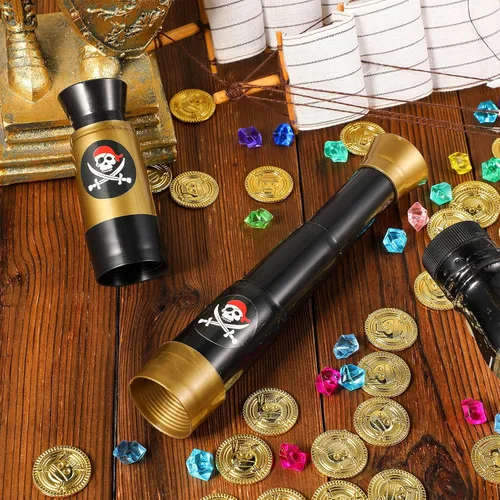 Vista 5 de 2 piezas de plástico pirata telescopio juguete portátil ajustable mini telescopio retro mini plástico pirata capitán telescopios monoculares juguete