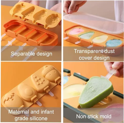 Vista 2 de Moldes de mini paletas reutilizables para niños y bebés, moldes reutilizables para paletas lindas de frutas y animales, moldes de silicona sin BPA