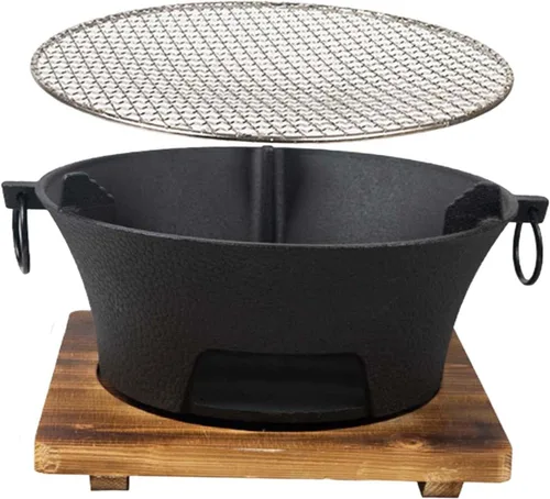 Vista 7 de Gralara Parrilla de carbón redonda con parrilla horno de parrilla estufa de leña estufa de campamento para exteriores, mochileros, barbacoa