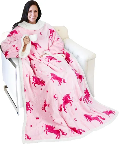 Vista 9 de Catalonia - Manta de forro polar tipo sherpa con mangas, súper suave, cálida y cómoda, de gran tamaño, de forro polar y microplush, con mangas