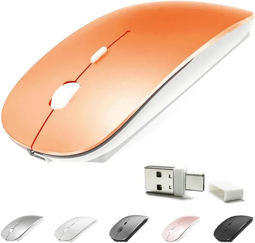 Vista 7 de KLO Ratón Bluetooth recargable con LED (BT5.2+Tipo-C+USB2.4G) para MacBook/MacBook Air/Pro/iPad/Laptop/Notebook/PC/Chromebook (A LED/Rosa)