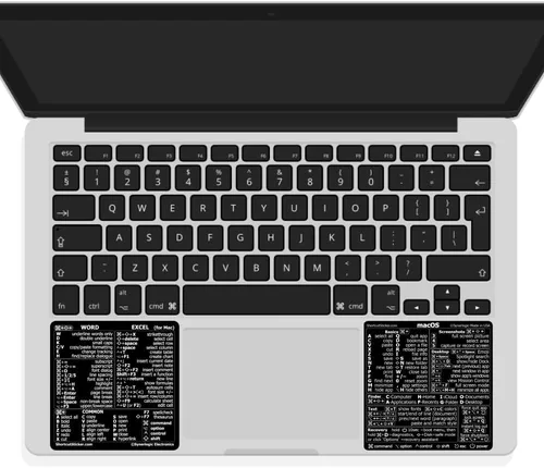 SYNERLOGIC Mac OS (M/Intel) + Word/Excel (para Mac) Adhesivos de referencia rápida de atajos de teclado - para MacBook Air/Pro/iMac/Mac/mini (Negro)