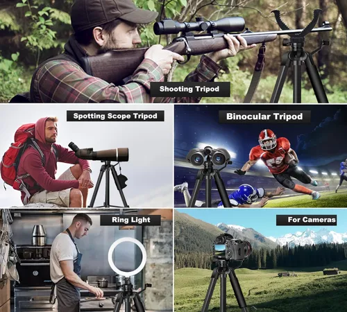 Vista 6 de Trípode de observación, trípode de disparo y soporte de tiro para caza, yugo en V, con adaptador de binoculares y 2 QR, compatible
