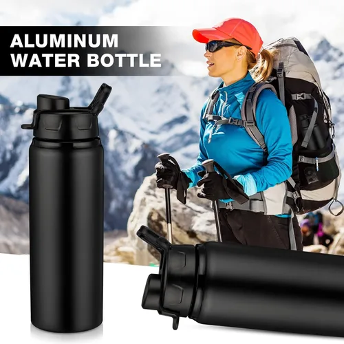 Vista 4 de Shellwei 10 botellas de agua de aluminio de 24 onzas, botella de agua de metal, botella de agua deportiva, tapa a presión, botella de agua de viaje