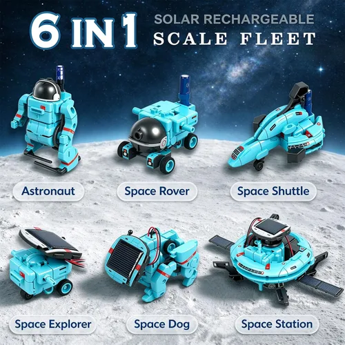 Vista 2 de STEM Education - Juguetes de robots solares para niños de 8 años en adelante, kit de ciencia de bricolaje 6 en 1, juguetes espaciales, 120 piezas