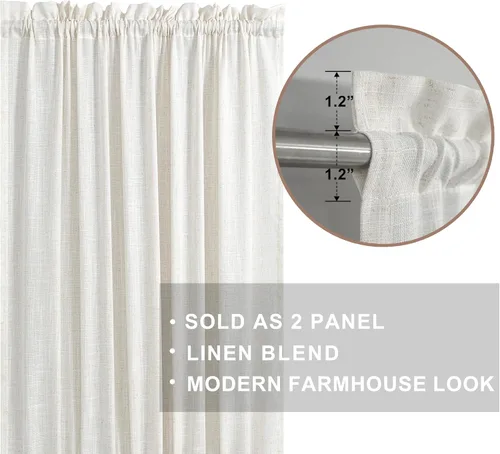 Vista 2 de KOUFALL Juego de 2 cortinas de puerta francesa, cortinas de lino para puerta/ventana, cortina transparente boho para cristal lateral delantero