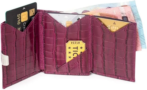 Vista 4 de EXENTRI Multiwallet con clip de bloqueo de acero inoxidable y bolsillo para monedas, Caimán Púrpura, Minimalista