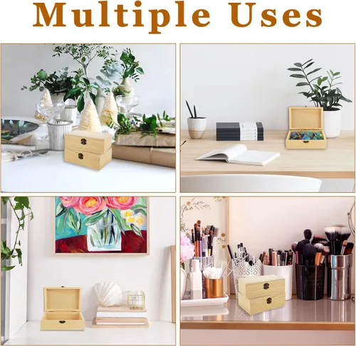 Vista 6 de 12 cajas de madera sin terminar, cajas de madera de 6 pulgadas, 4 pulgadas y 2 pulgadas con tapa con bisagras, cajas de almacenamiento rectangulares
