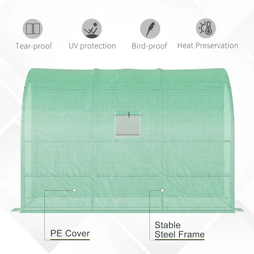 Vista 5 de Outsunny - Invernadero Lean to de 10' x 5' x 7', casa verde de acceso directo, vivero de plantas con 2 puertas enrollables y ventanas, cubierta