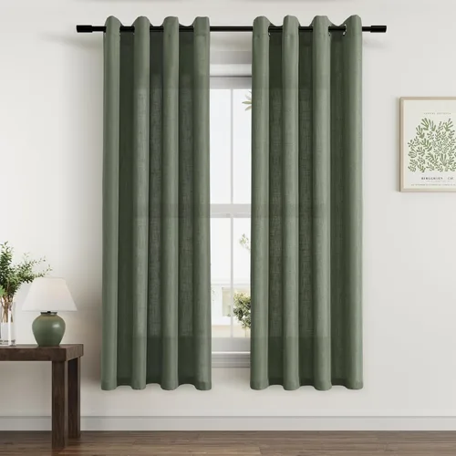 Vista 88 de Aersas Cortinas de lino negro para dormitorio de 63 pulgadas de largo, 2 paneles de privacidad, eficiencia energética, semitransparentes, cortinas