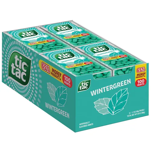 Vista 8 de Tic Tac Pastillas de Menta Wintergreen para el Aliento, Paquete a Granel de 12, Refrescante Para Llevar, 1 Oz Cada Una