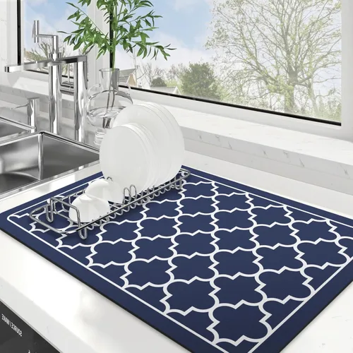 Vista 47 de WISELIFE Tapete de secado de platos súper absorbente, tapete de secado de platos grande para encimera de cocina, tapete de secado de platos fácil