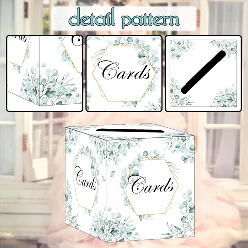 Vista 4 de HEIPINIUYE Caja de tarjetas de eucalipto elegante para tarjetas de boda, caja de regalo para tarjetas de regalo, caja de dinero para recepción