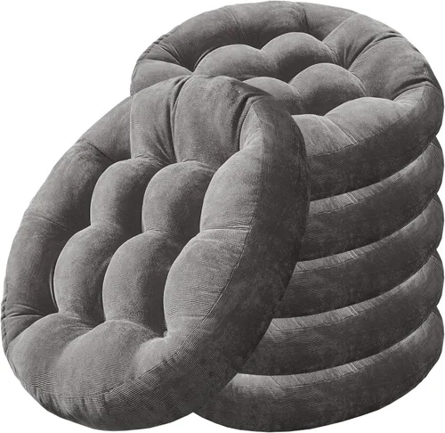 Vista 13 de Degrees of Comfort - Cojines redondos y grandes de pana y capitoné para el suelo, meditación y sala tatami, para adultos, gris, 22 pulgadas Redondo