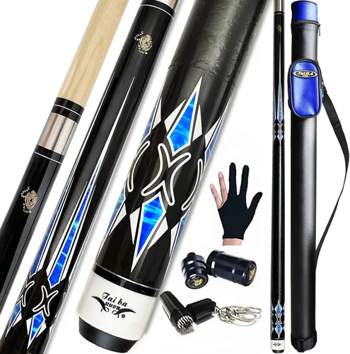 Vista 8 de Tai ba cues Taco de billar profesional de 2 piezas + estuche rígido, punta de 0.512 in, 58 pulgadas, palo de billar profesional de madera dura