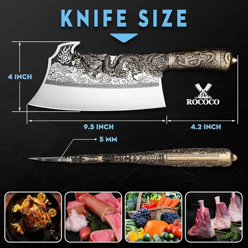 Vista 2 de ROCOCO Paquete de cuchillo de hueso resistente con cuchillo afilado para cortar carne, deshuesar, picar, regalo vikingo, hombre, caza, barbacoa