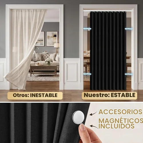 Vista 4 de AJAZZ Cortina de puerta magnética 100% opaca de acordeón para armario, cortina invisible para puerta interior de dormitorio, sala de estar, pasillo