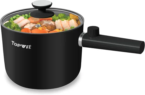 Topwit Olla caliente eléctrica, olla de ramen de 1.5 L, sartén portátil antiadherente, olla eléctrica para pasta, bistec, sin BPA, cocina eléctrica