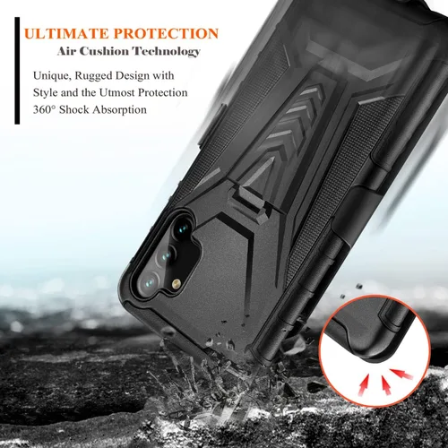 Vista 3 de NZND Funda diseñada para Samsung Galaxy A14, A14 4G/5G con protector de pantalla de vidrio templado, funda de clip para cinturón con soporte