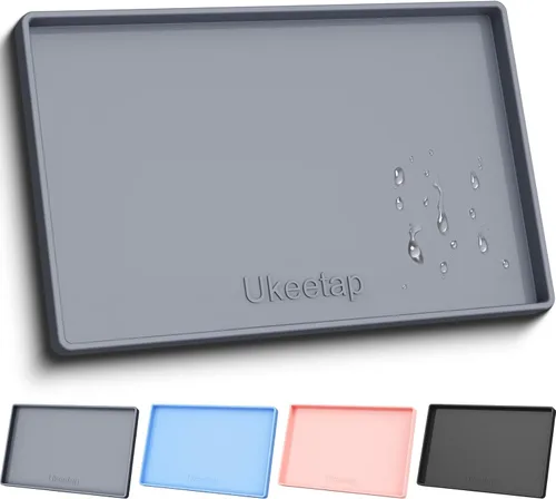 Vista 15 de ukeetap Tapete de silicona extra grueso impermeable con borde elevado de 19 x 12 pulgadas, sin BPA, antideslizante, para perros y gatos, tapete