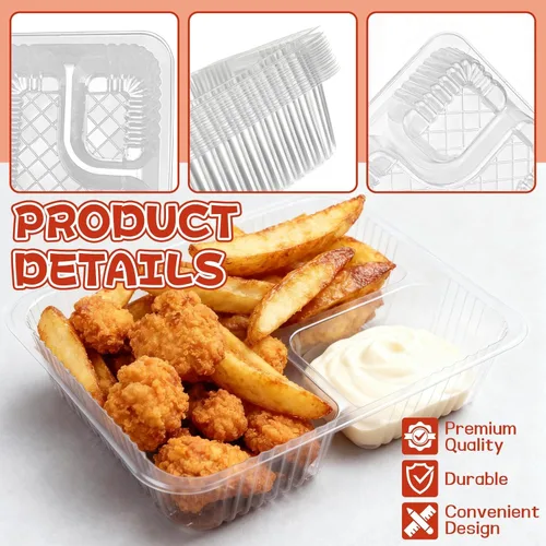 Vista 4 de Vmiapxo 200 bandejas de plástico para nachos de 12 onzas, contenedor desechable de 6.5 x 5.1 pulgadas, 2 compartimentos para aperitivos y salsas