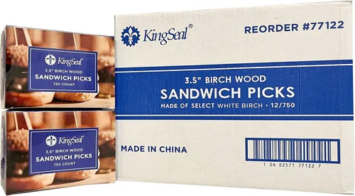 Vista 4 de KingSeal - Púas de sándwich de madera de abedul natural, 3000 unidades, palillos de aperitivos, palos de encerado de salón, 3.5 pulgadas de largo