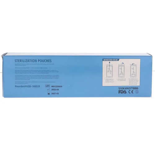 Vista 22 de HSB 100520 - Bolsas de esterilización autosellantes, papel/película, azul, 2.25" x 5", triple sellado y procesado térmicamente, herméticas