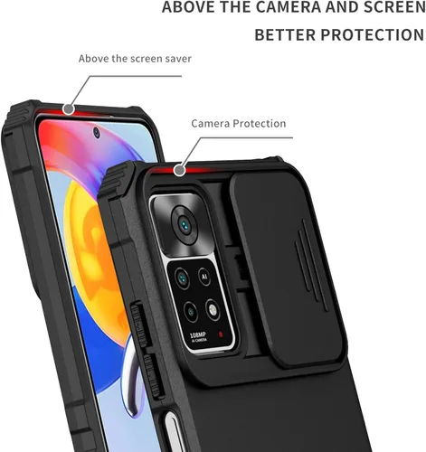 Vista 9 de Asuwish Funda de teléfono para Xiaomi Redmi Note 11 Pro 4G/5G con protector de pantalla de vidrio templado y cubierta de cámara deslizante Soporte