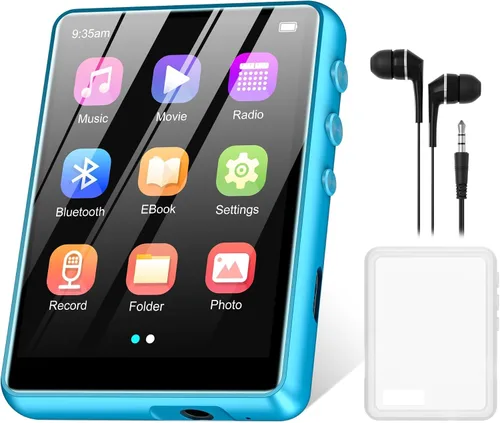 SWOFY Reproductor MP3 de 64 GB con Bluetooth 5.3, pantalla táctil completa de 2.4 pulgadas, reproductor de música portátil sin pérdida con altavoz