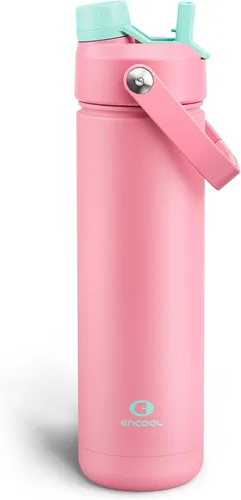 Vista 175 de Botella de agua aislada con popote para niños, botella de agua de acero inoxidable de 12 onzas con boquilla doble, a prueba de fugas, sin BPA, al