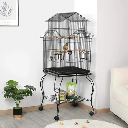 Vista 3 de Yaheetech Budgie Cage jaula de 55 pulgadas con triple techo mediano para loros para mascotas con soporte desmontable para cacatúas, periquitos