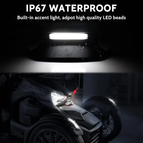 Vista 2 de SAUTVS Carenado central delantero con luz de acento para Can Am Ryker, carenado frontal central negro con luz de acento para accesorios Can-Am Ryker