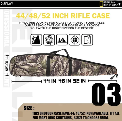 Vista 4 de Funda de rifle de 44/48/52 pulgadas, estuche impermeable para escopetas con bolsillo con cremallera para rifles con mira. Camo