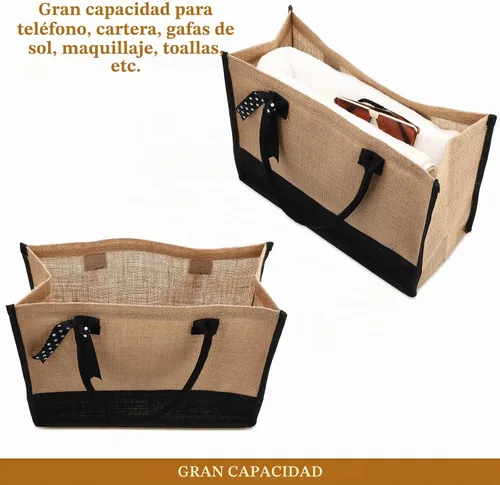 Vista 3 de Peryiter Juego de 8 bolsas de yute negras con asas, bolsas de arpillera grandes reutilizables con cinta de lunares para regalo de dama de honor