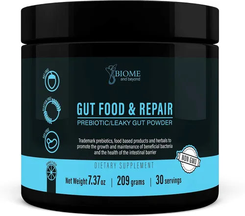 Comida y reparación intestinal: polvo reparador del tracto gastrointestinal y fugas con prebióticos de marca, glutamina, raíz de malvavisco, corteza