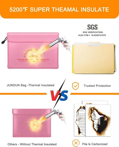 Vista 4 de JUNDUN Bolsa de documentos ignífuga con aislamiento térmico de 5200 , bolsa de dinero impermeable e ignífuga de 14.0 x 10.4 pulgadas, bolsa