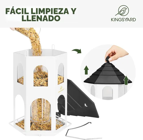 Vista 4 de Comedero de metal para pájaros al aire libre de Kingsyard, comederos para pájaros silvestres con posadera circular, fácil de limpiar y rellenar