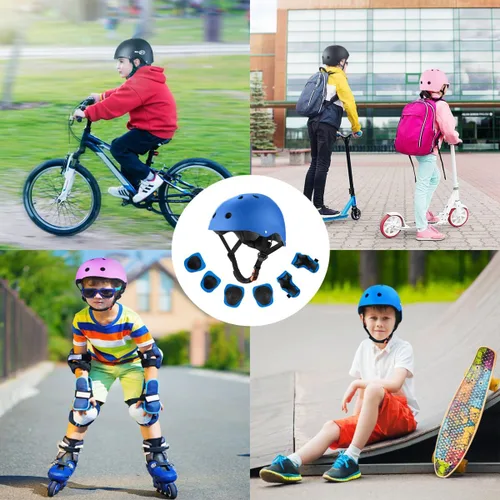 Vista 6 de Casco de bicicleta para niños de edades 2-14, casco de seguridad ajustable para niños pequeños con juego de equipo de protección, cascos