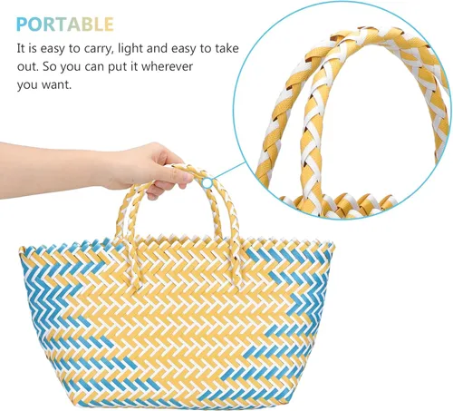 Vista 7 de Zerodeko Cesta de picnic de mimbre francés de gran capacidad hecha a mano para mujer, con asas para almacenamiento de compras, artículos de bebé